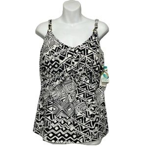 ISLAND ESCAPE WOMAN Black and White Tankini Top NWT